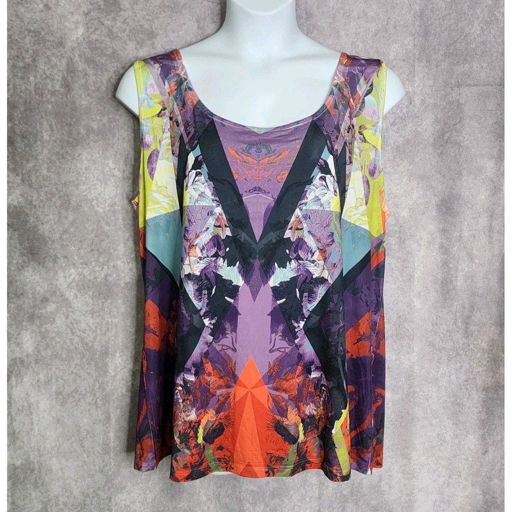 One World Tank Womens 22/24 Blouse Tunic Purple Multi-colored Floral Sublimation